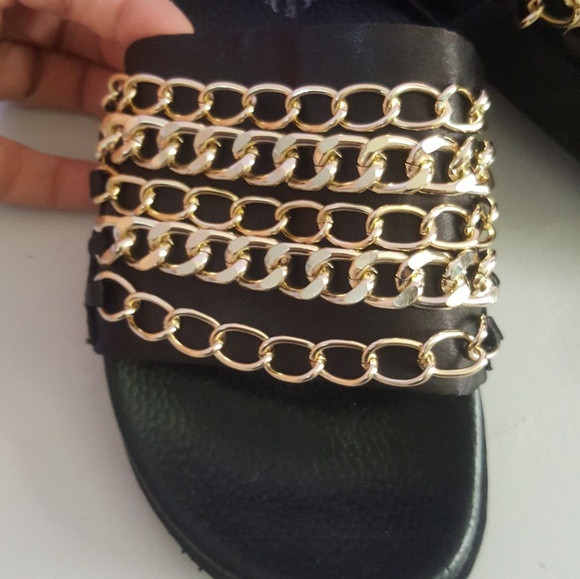 NWT Charles Albert black/gold chained slides - Picture 2 of 6
